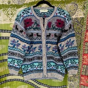 Vintage L.L. Bean Nordic Wool Button Down Knit Cabincore Cardigan Size Small
